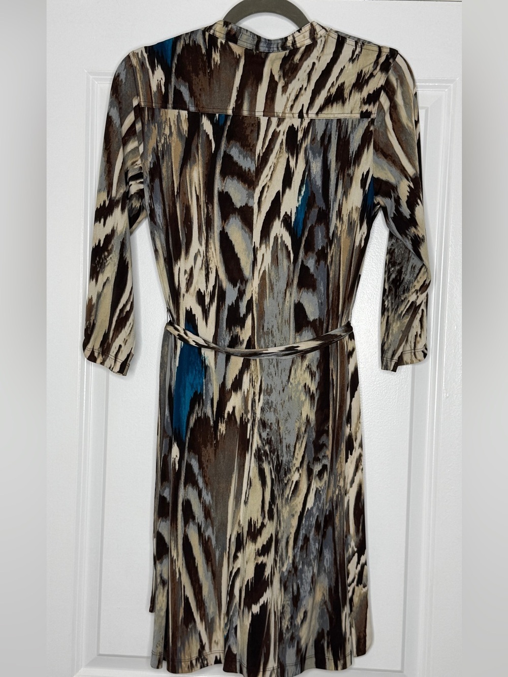 Saint Tropez West Sz 6 Abstract Ikat Style Button Front Dress Tie Waist | GUC - Picture 6 of 11